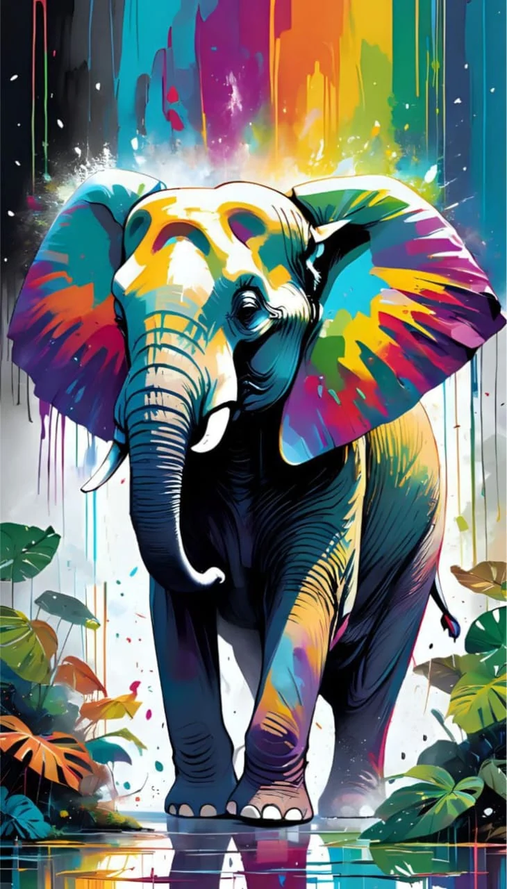 Vibrant colorful elephant pop art wall mural handcrafted by Avika Interior Patna