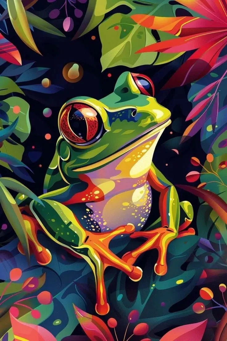 Rainforest tree frog pop art canvas painting for modern interior walls Patna