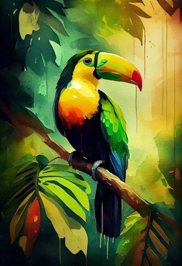 Tropical toucan bird watercolor art mural for luxury dining Patna