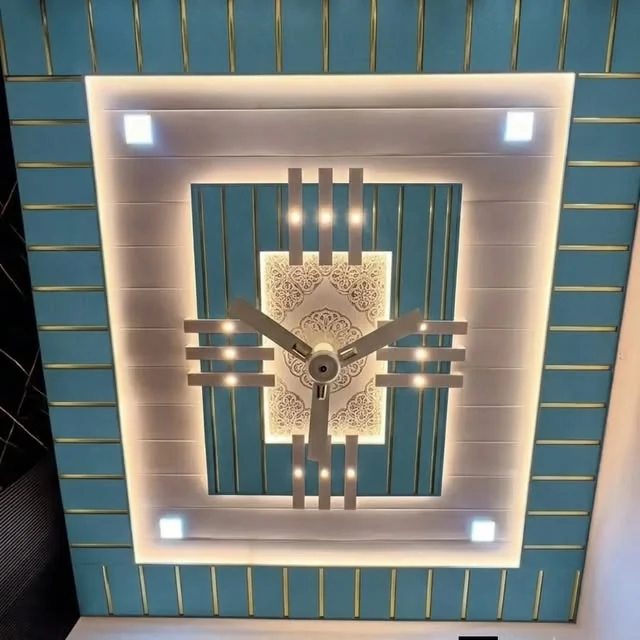 Gold metallic profile and CNC cut false ceiling in modern drawing room Patna