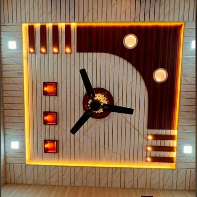 Fluted wooden cove ceiling with warm concealed LED strip lighting Patna