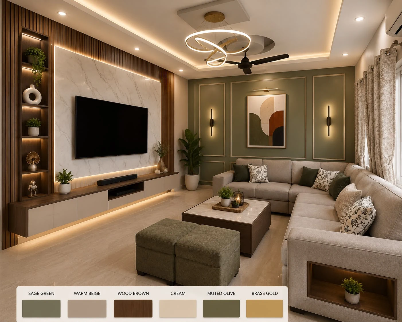 Contemporary sectional sofa and designer accent wall living room suite Patna