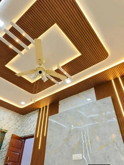 Designer Italian marble TV wall unit with backlit cove lighting Patna