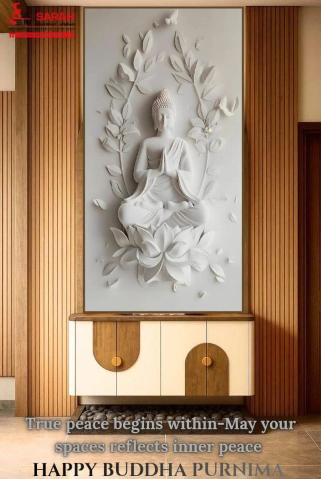 Lord Buddha 3D sacred stone relief wall console with ambient illumination Patna