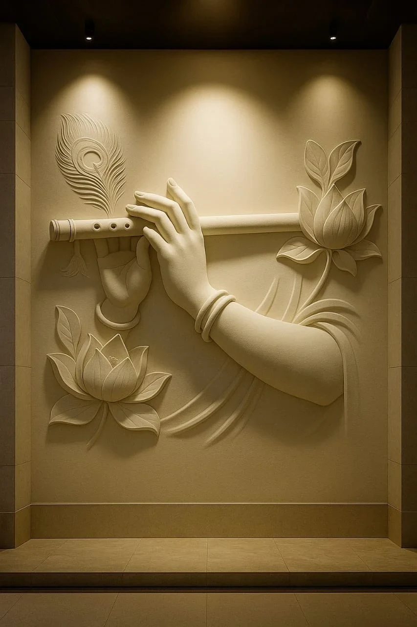 Lord Krishna divine 3D relief wall mural for mandir and sacred spaces Patna