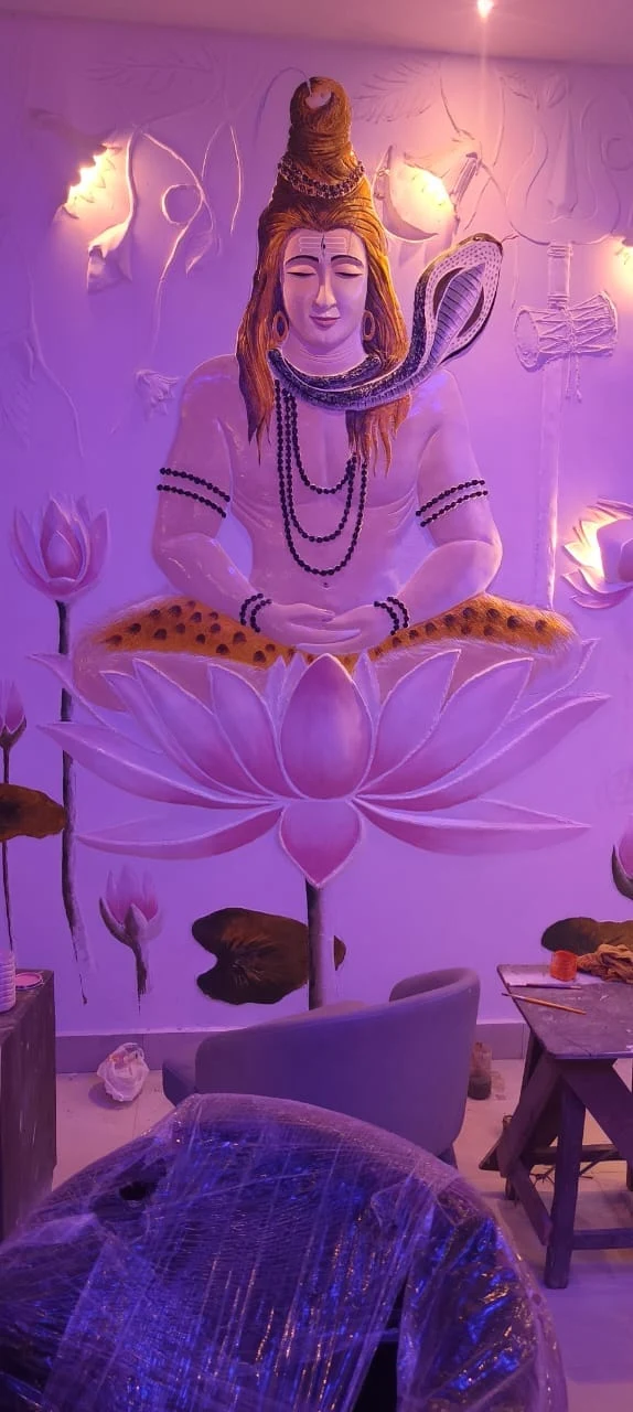Lord Shiva meditating on sacred lotus wall mural art for home mandir Patna