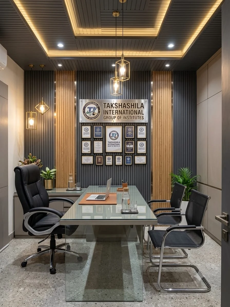 Corporate executive boardroom with contemporary glass table and accent wall Patna